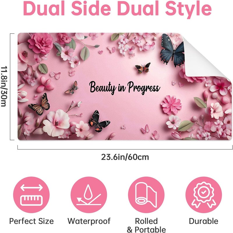 Aphlos Dual-Sided Waterproof Synthetic Leather Makeup Mat for Desk, Makeup Station, Crafts, Multi-Use Scratch & Stain Resistant Surface Protector Pad for Vanity, Desktop, Craft Table (Butterfly) - Image 4